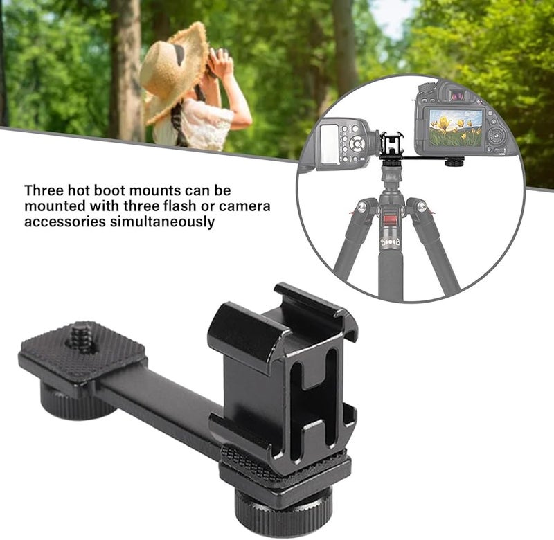 Triple Headed Hot Shoe Mount Metal Bracket Holder for Camera Lighting Photography - Image 2